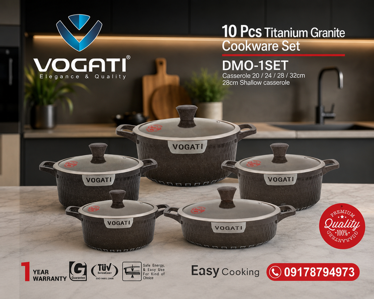 سرویس قابلمه ۱۰ پارچه تیتانیوم گرانیت ووگاتی (VOGATI) - مدل DMO-1SET