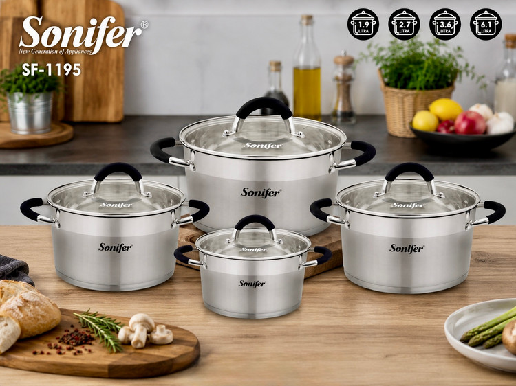 این محصول سرویس قابلمه استیل ۸ پارچه سونیفر مدل SF-1195 است