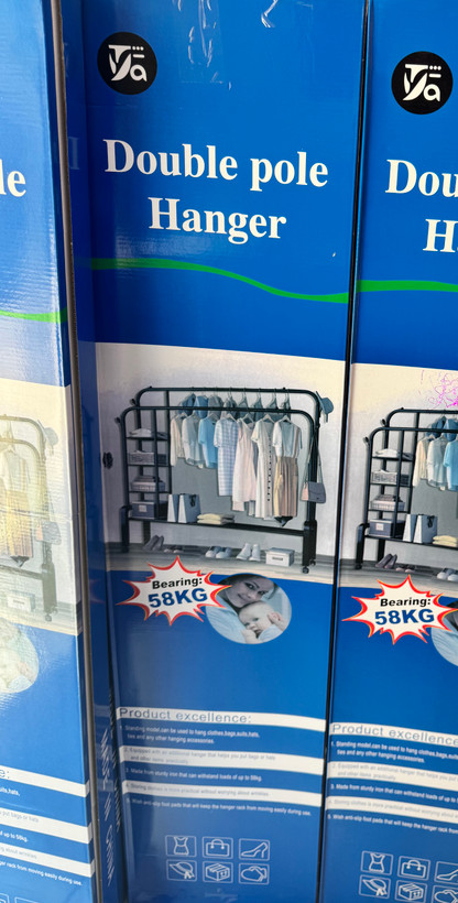 رگال لباس دو میله فلزی چرخدار مدل Double Pole Hanger | تحمل وزن 58 کیلوگرم