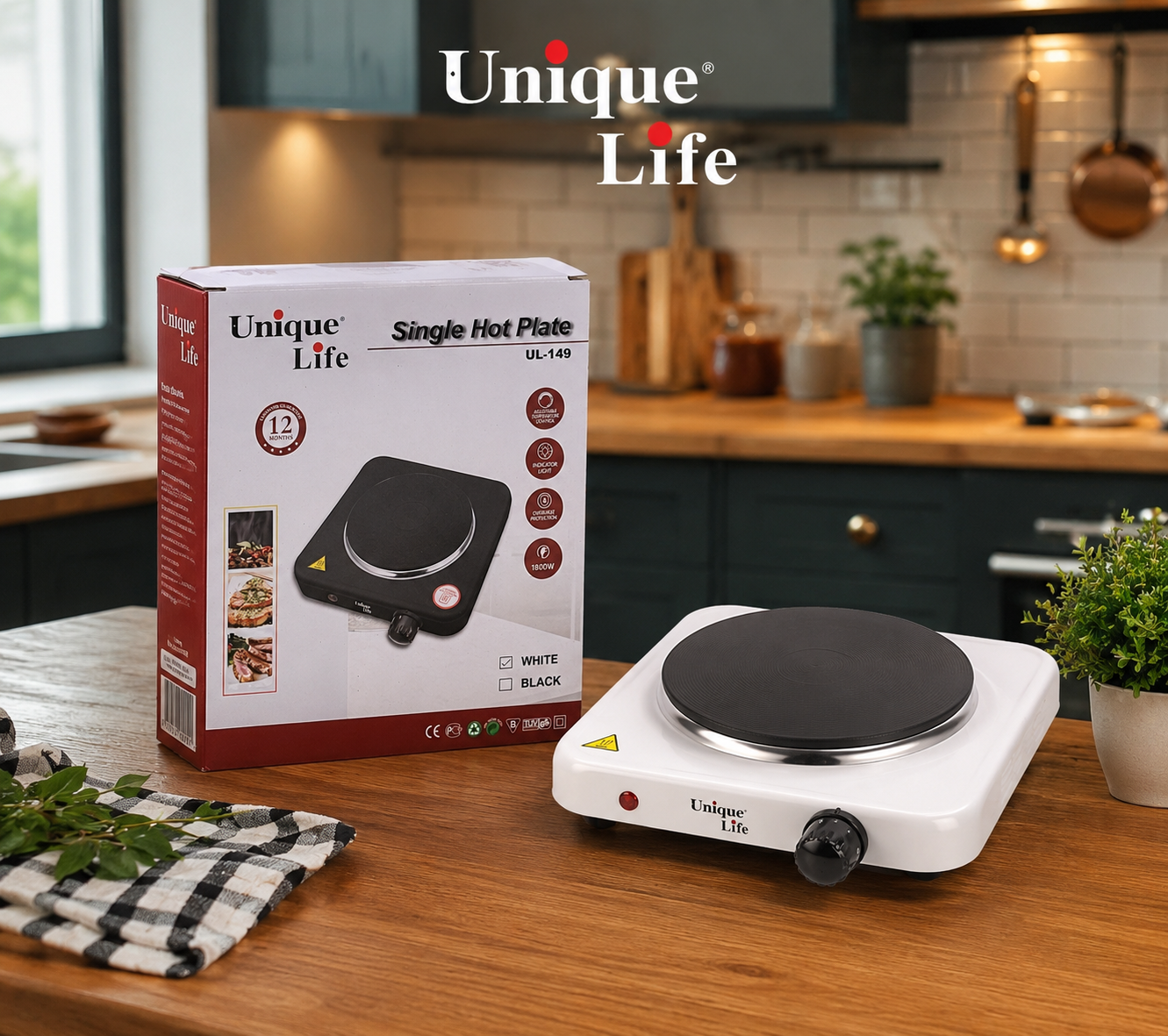 اجاق برقی تک شعله یونیک لایف مدل UL-149 | توان 1800 وات با ترموستات قابل تنظیم