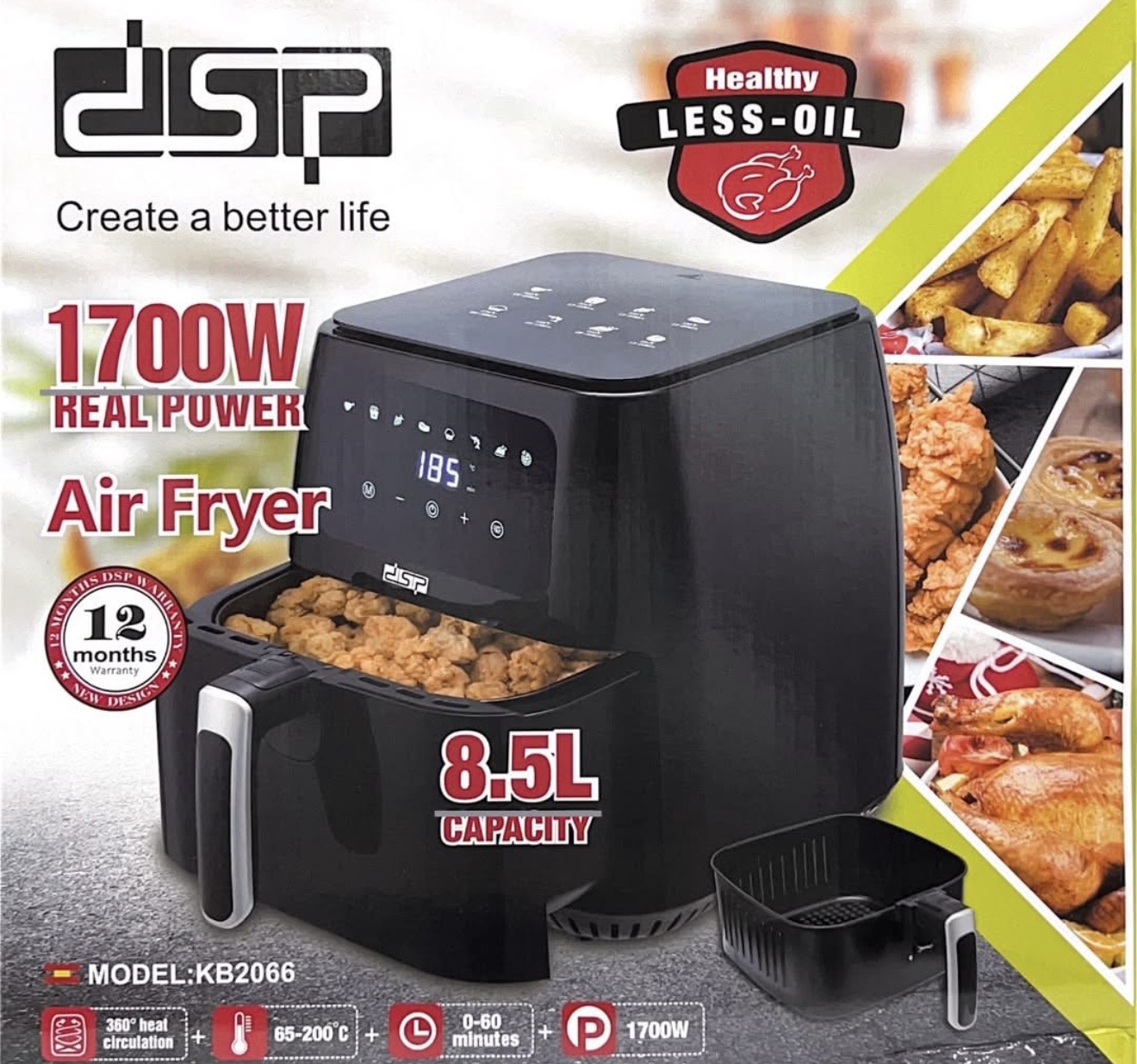 سرخ کن بدون روغن DSP مدل KB2066 ظرفیت 8.5 لیتر توان 1700 وات