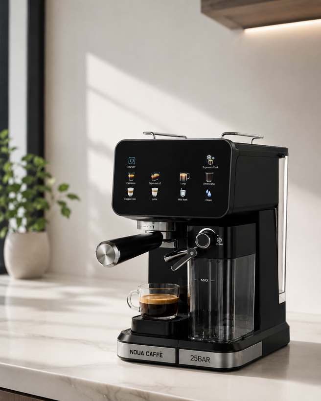 اسپرسو ساز - فشار بخار 25 بار تمام لمسی با مخزن شیر-مدل NCM-199-noua caffe