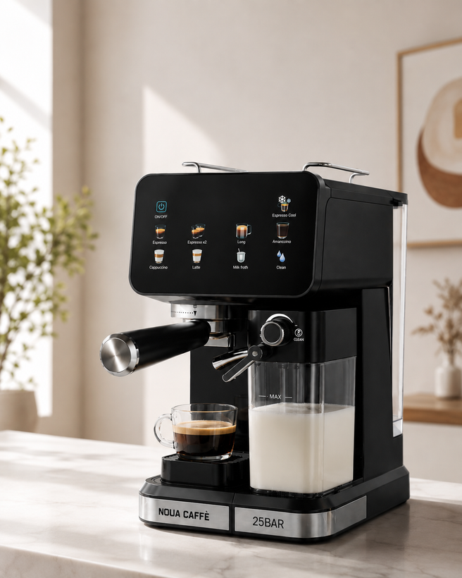 اسپرسو ساز - فشار بخار 25 بار تمام لمسی با مخزن شیر-مدل NCM-199-noua caffe
